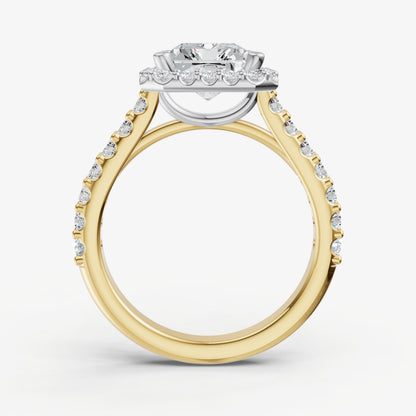 Radiant Halo Solitaire Engagement Ring with Diamond Band