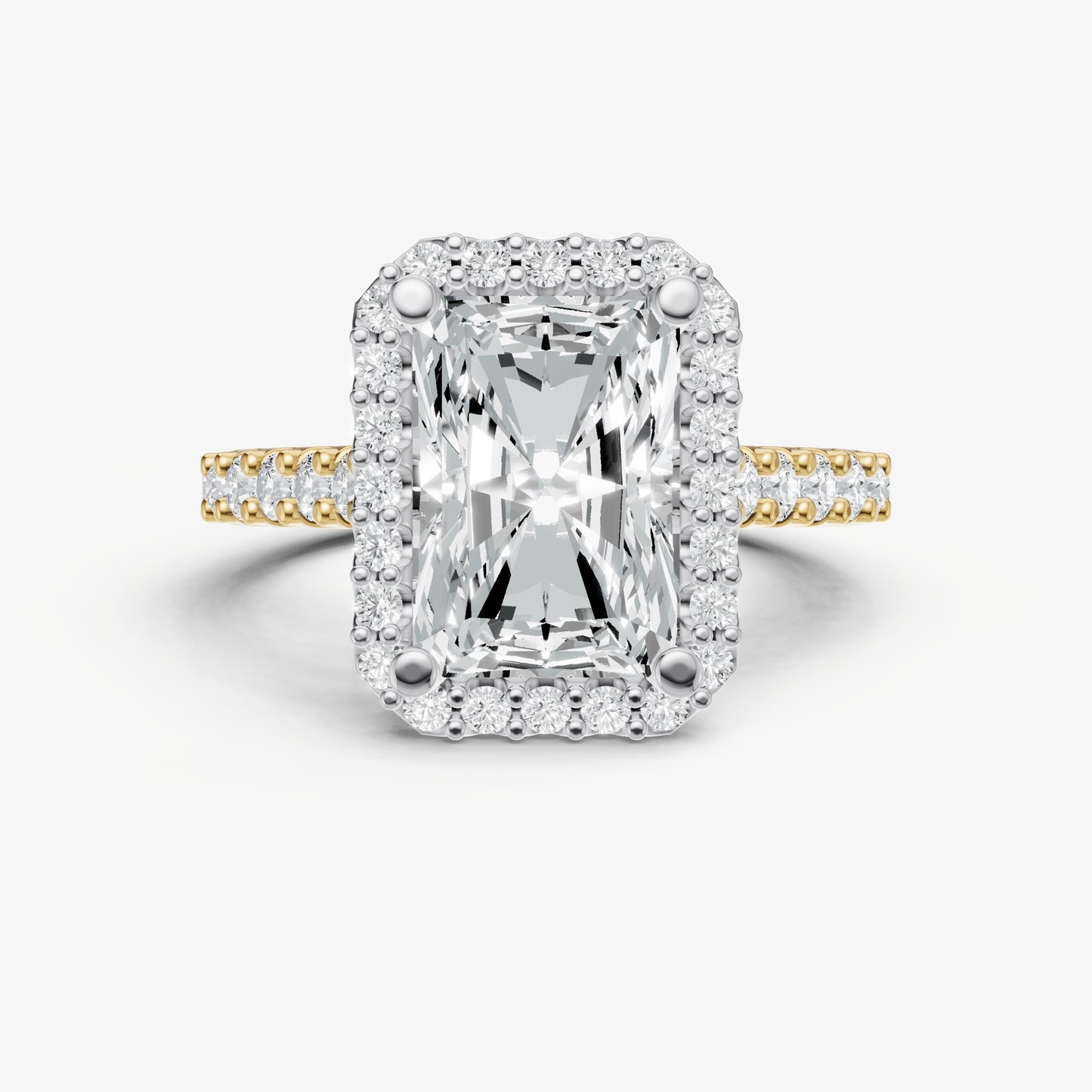 Radiant Halo Solitaire Engagement Ring with Diamond Band