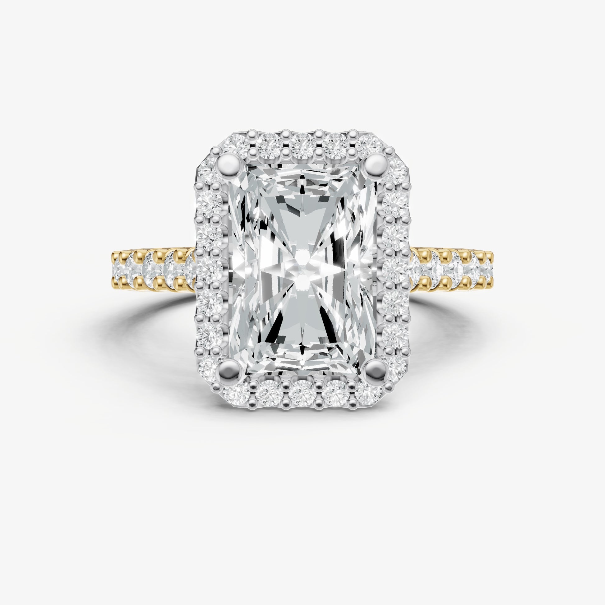 Radiant Halo Solitaire Engagement Ring with Diamond Band