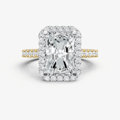 Radiant Halo Solitaire Engagement Ring with Diamond Band