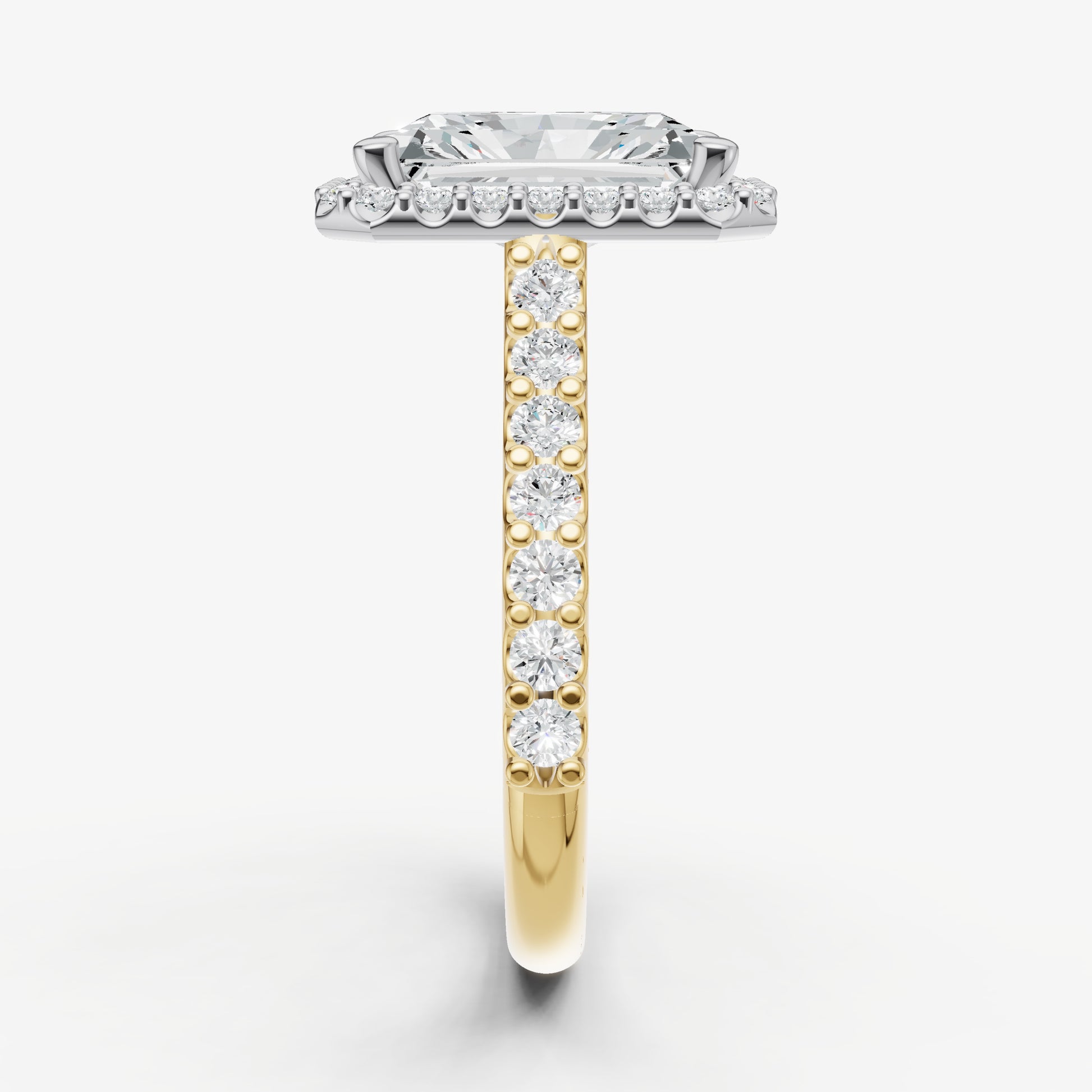 Radiant Halo Solitaire Engagement Ring with Diamond Band