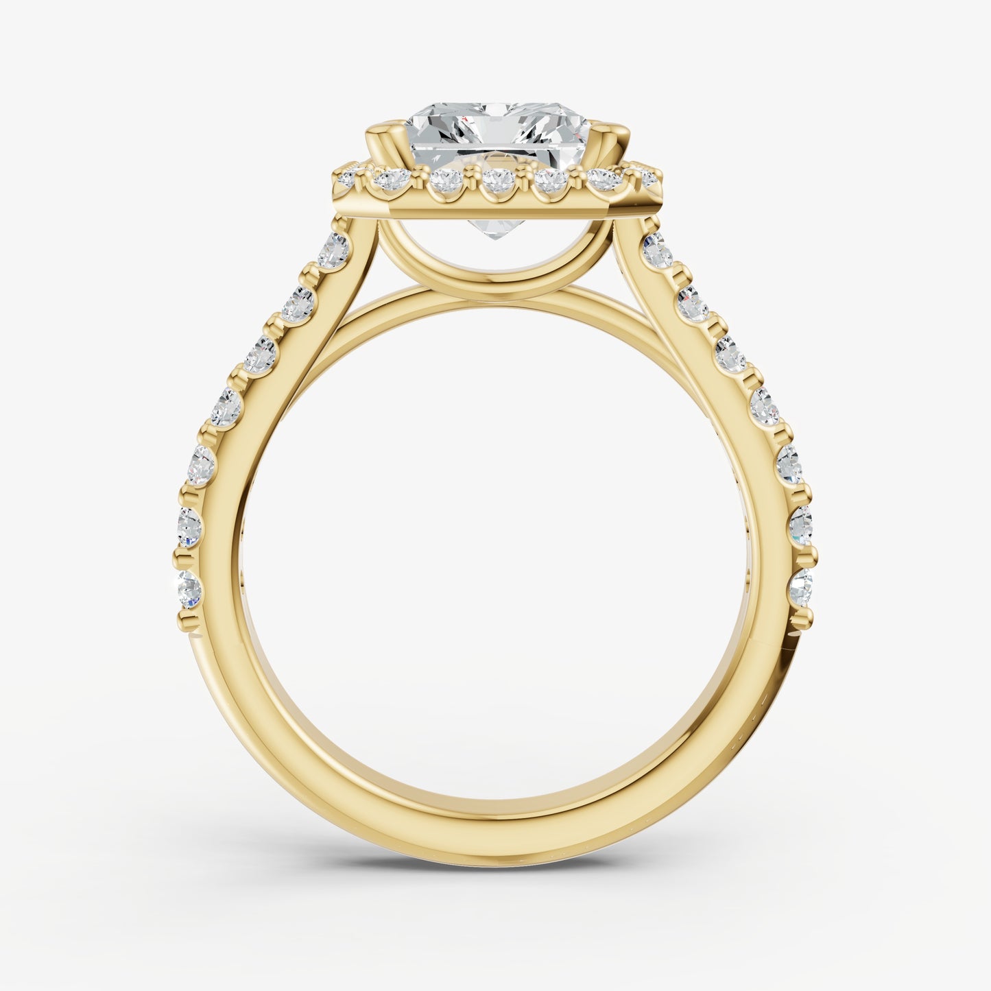 Radiant Halo Solitaire Engagement Ring with Diamond Band