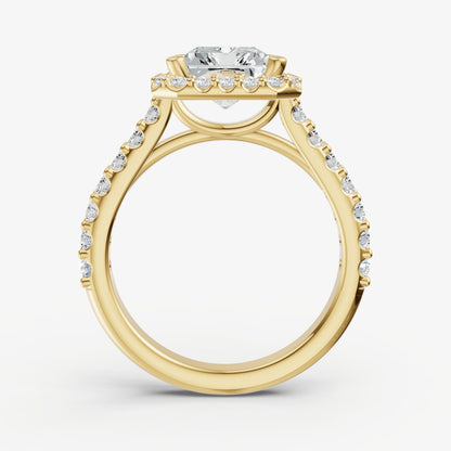 Radiant Halo Solitaire Engagement Ring with Diamond Band