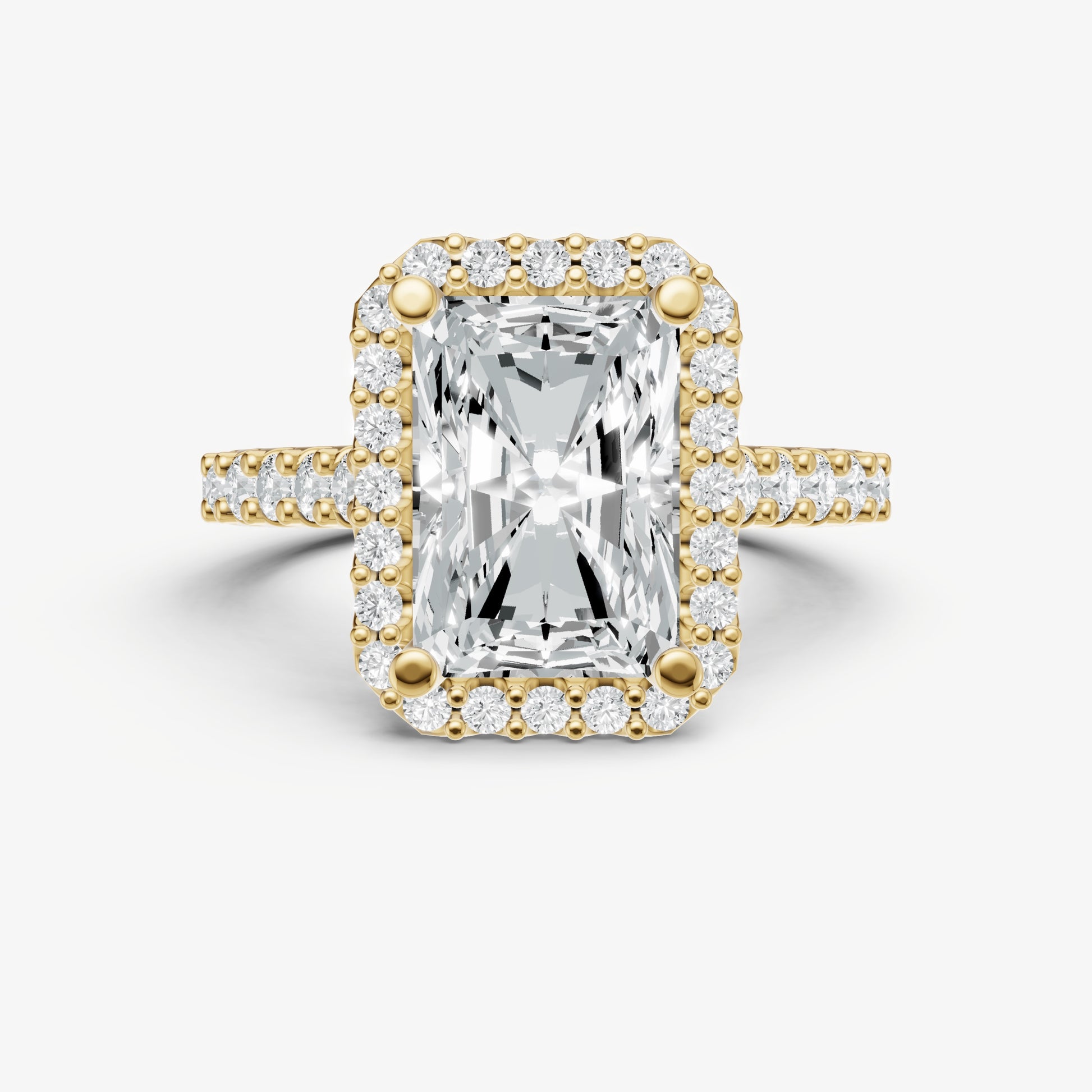 Radiant Halo Solitaire Engagement Ring with Diamond Band