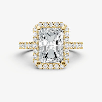 Radiant Halo Solitaire Engagement Ring with Diamond Band
