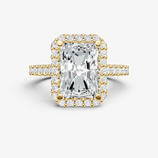 Radiant Halo Solitaire Engagement Ring with Diamond Band