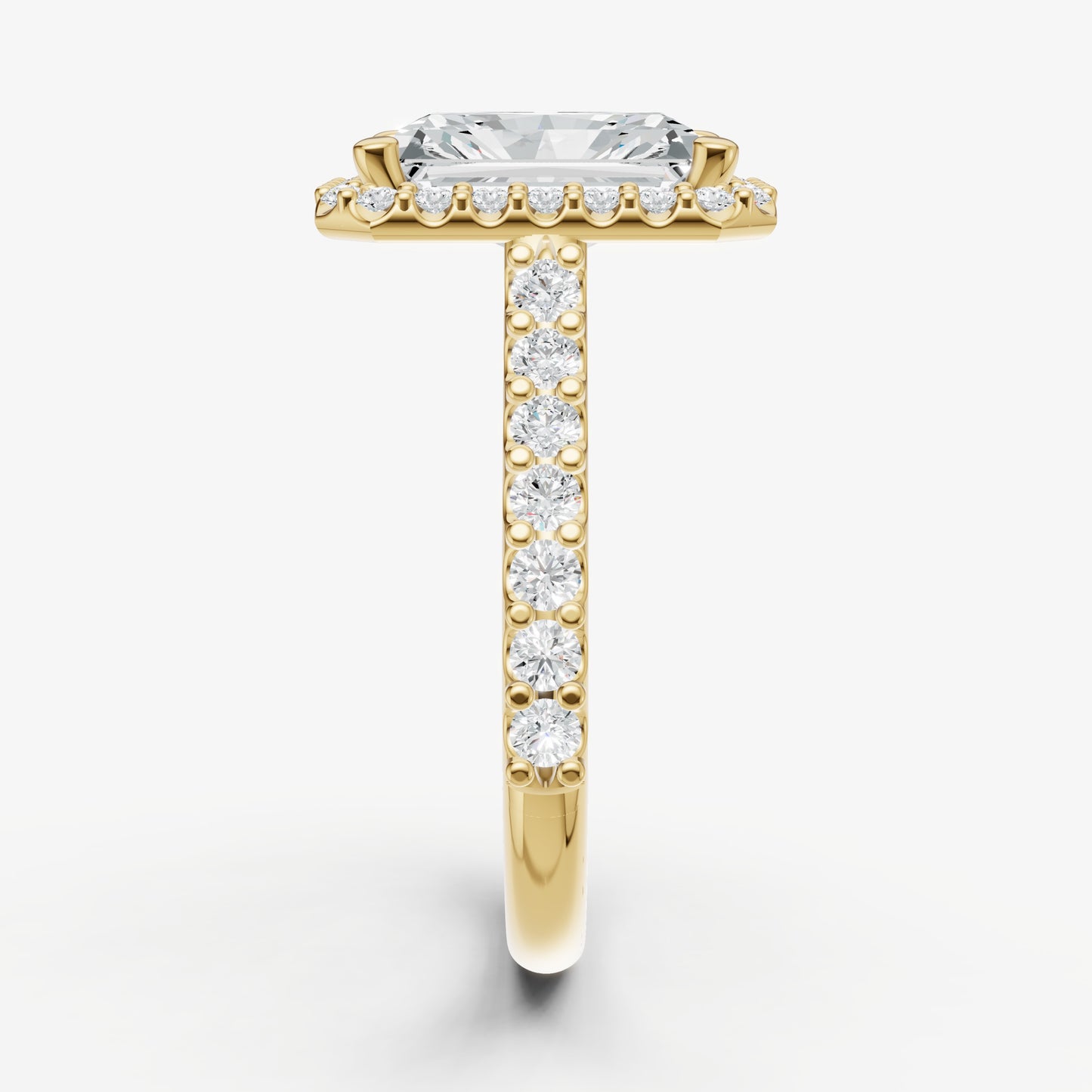 Radiant Halo Solitaire Engagement Ring with Diamond Band