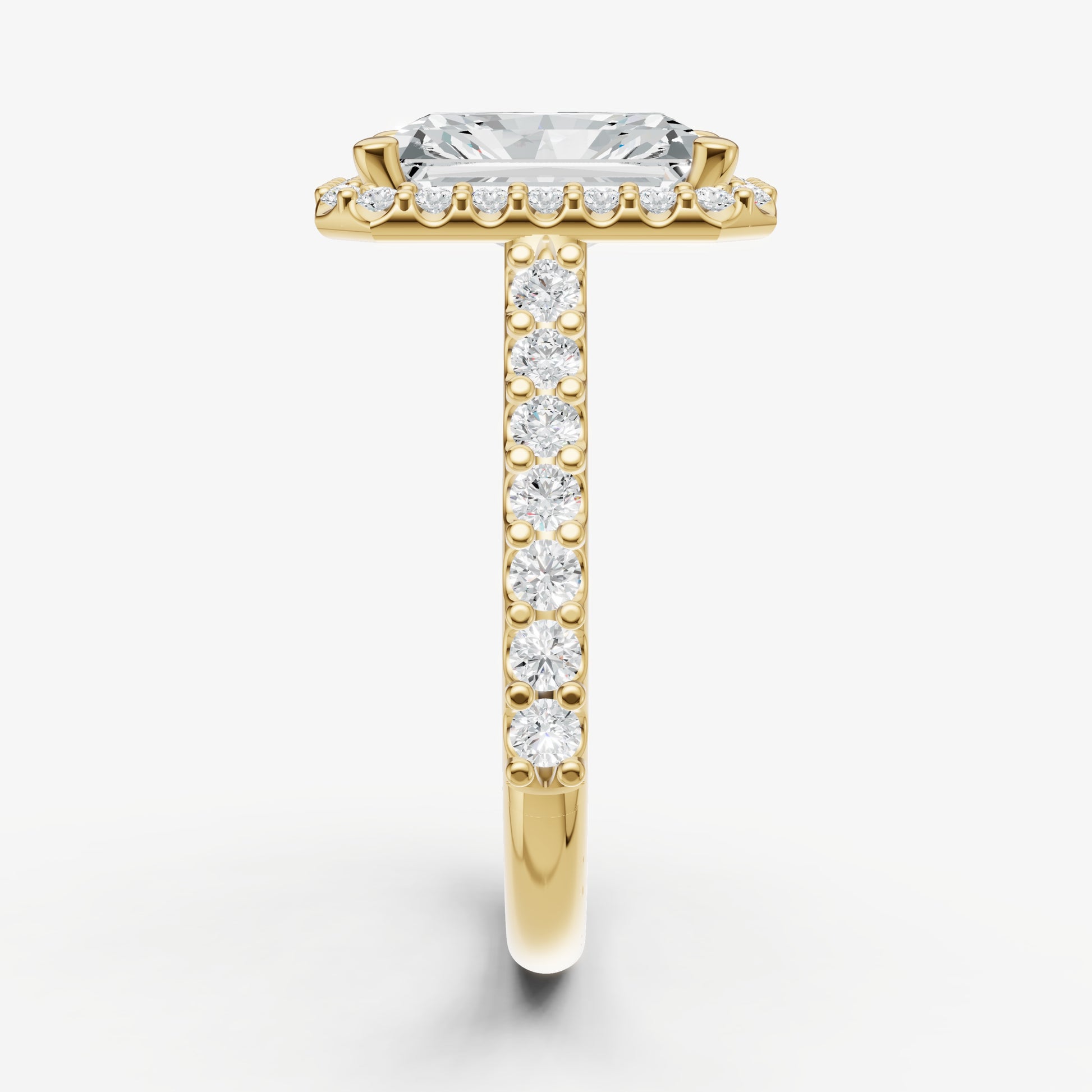 Radiant Halo Solitaire Engagement Ring with Diamond Band