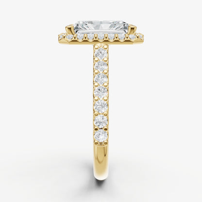 Radiant Halo Solitaire Engagement Ring with Diamond Band