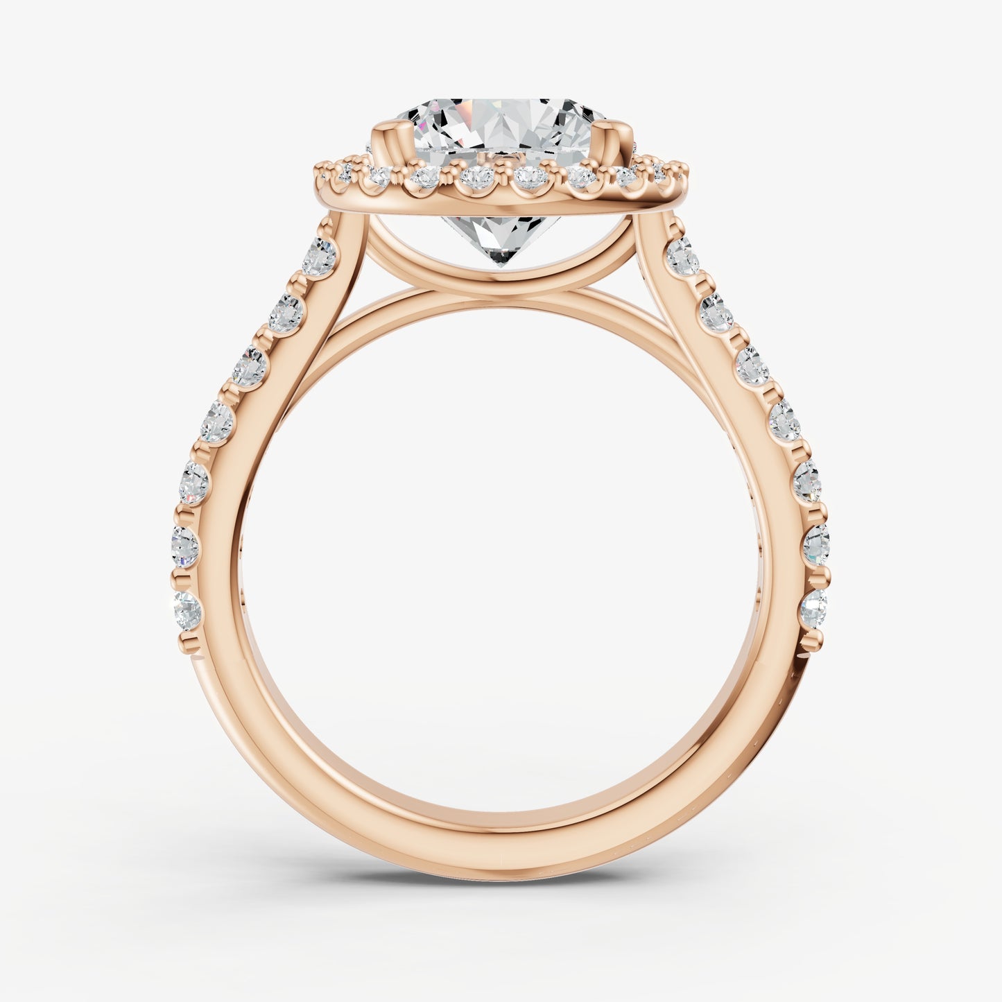 Round Halo Solitaire Engagement Ring with Diamond Band