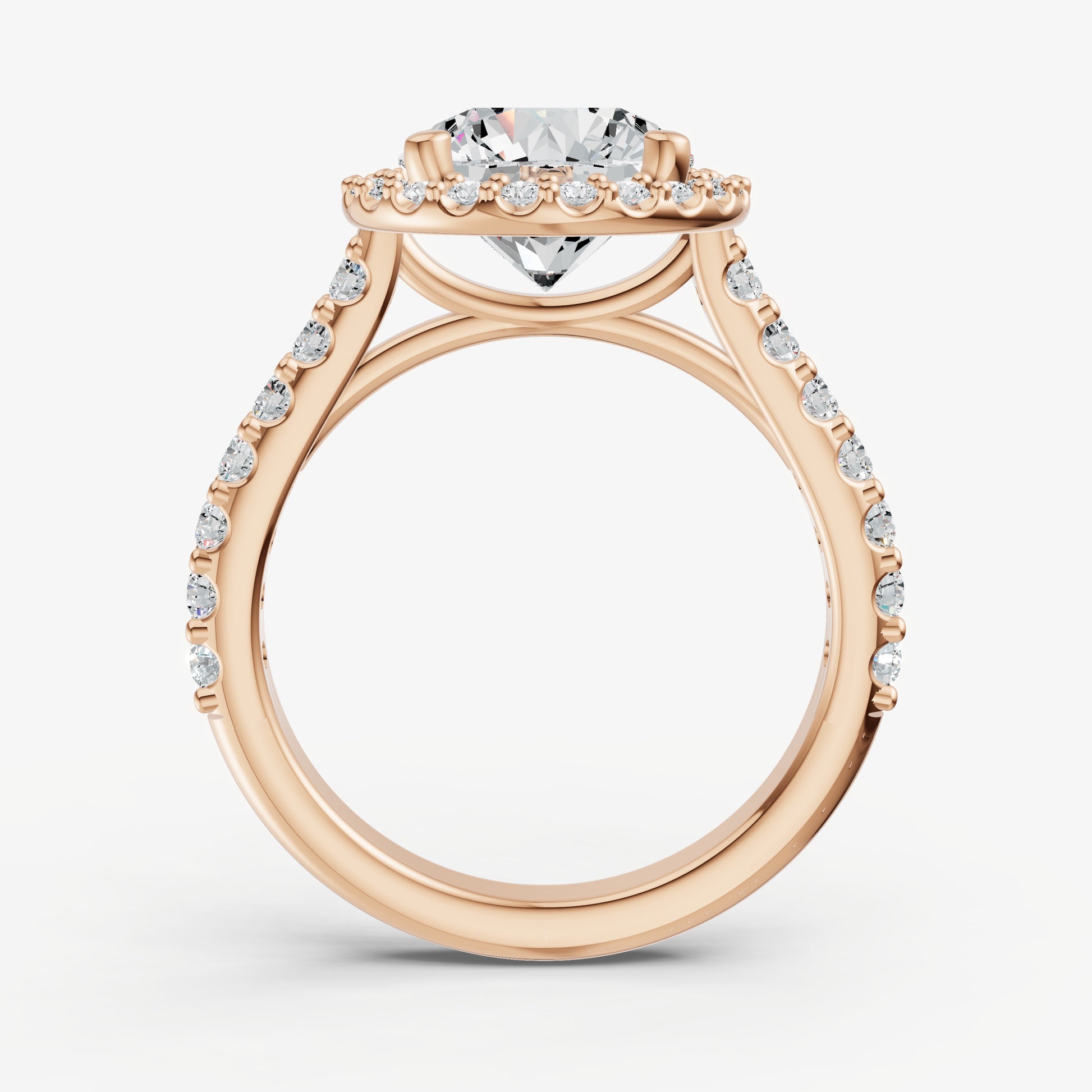 Round Halo Solitaire Engagement Ring with Diamond Band