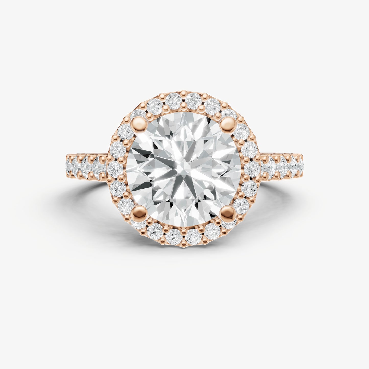 Round Halo Solitaire Engagement Ring with Diamond Band