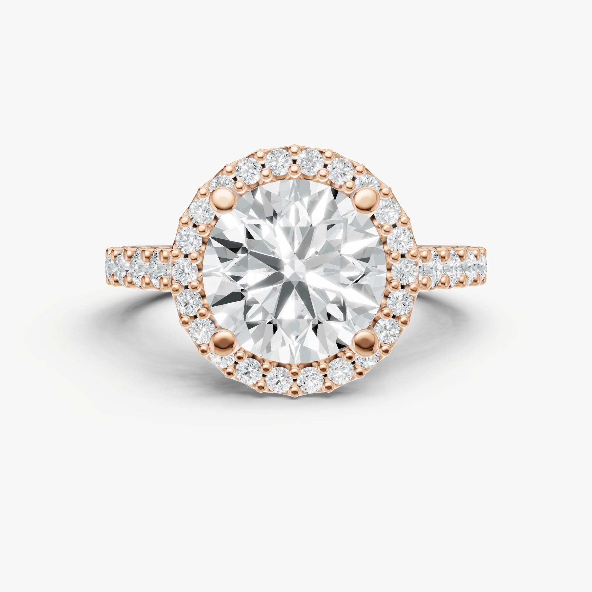 Round Halo Solitaire Engagement Ring with Diamond Band