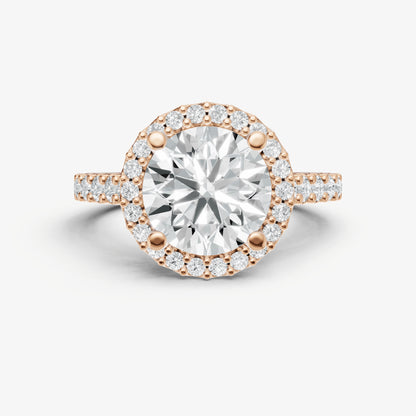 Round Halo Solitaire Engagement Ring with Diamond Band