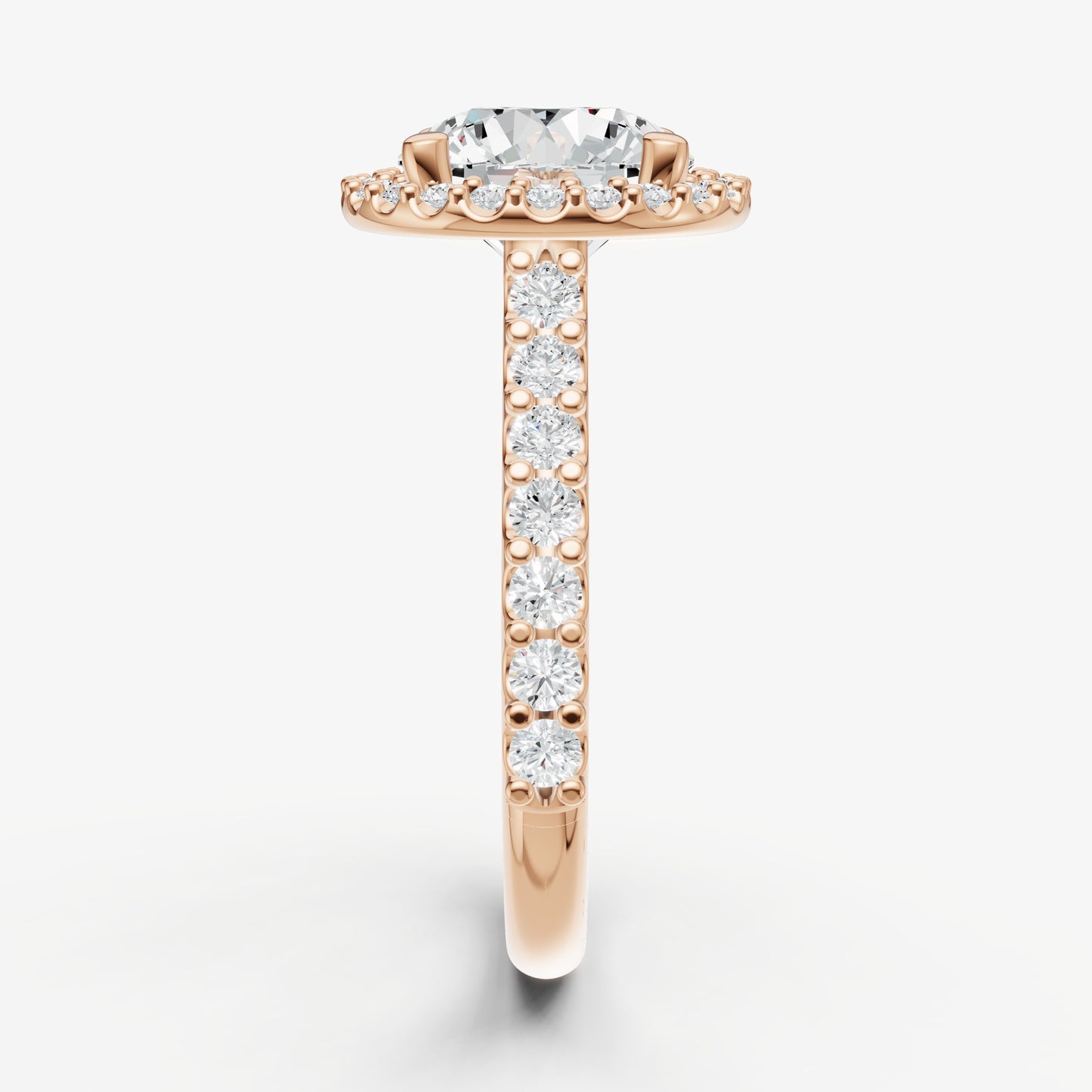 Round Halo Solitaire Engagement Ring with Diamond Band
