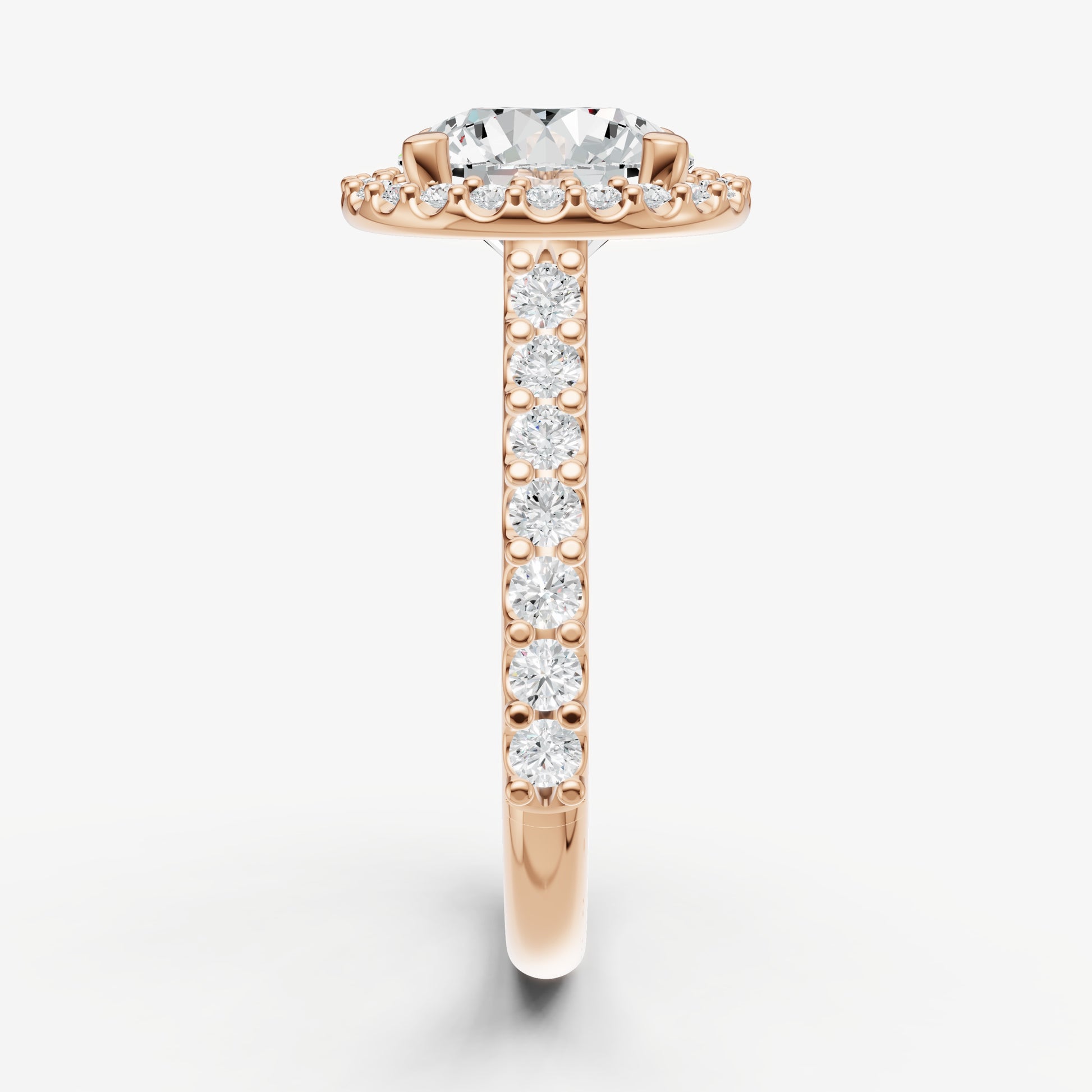 Round Halo Solitaire Engagement Ring with Diamond Band