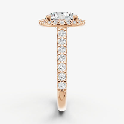 Round Halo Solitaire Engagement Ring with Diamond Band