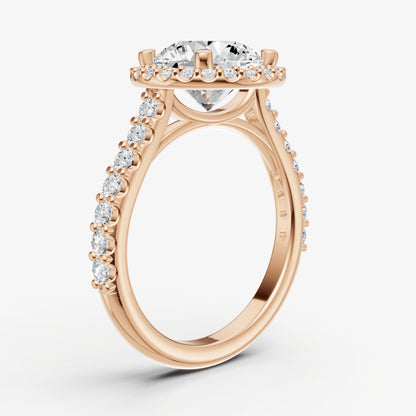 Round Halo Solitaire Engagement Ring with Diamond Band
