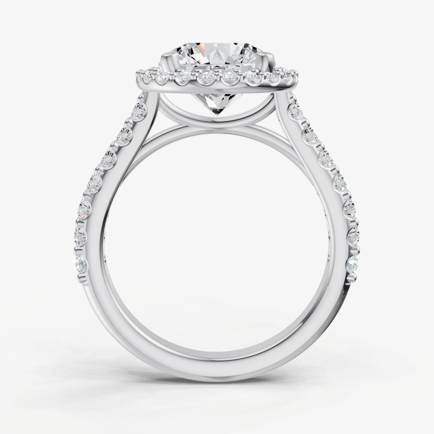 Round Halo Solitaire Engagement Ring with Diamond Band