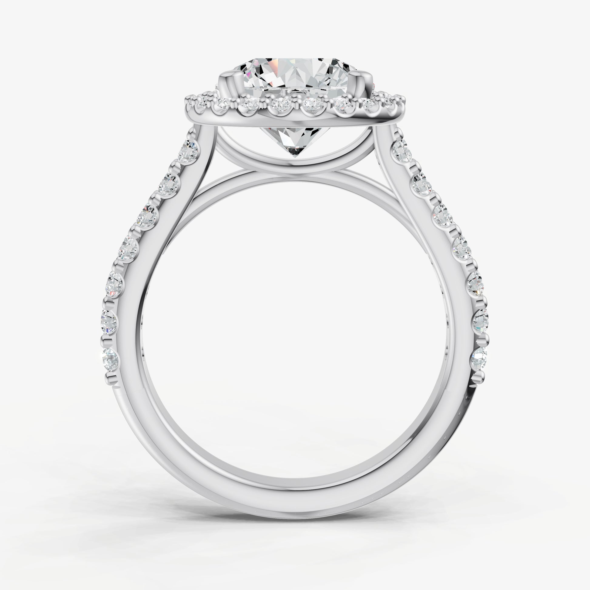 Round Halo Solitaire Engagement Ring with Diamond Band