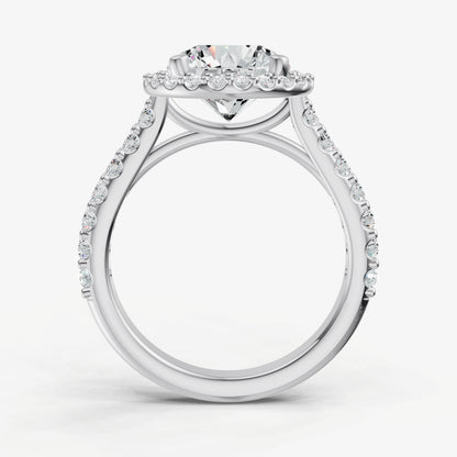 Round Halo Solitaire Engagement Ring with Diamond Band