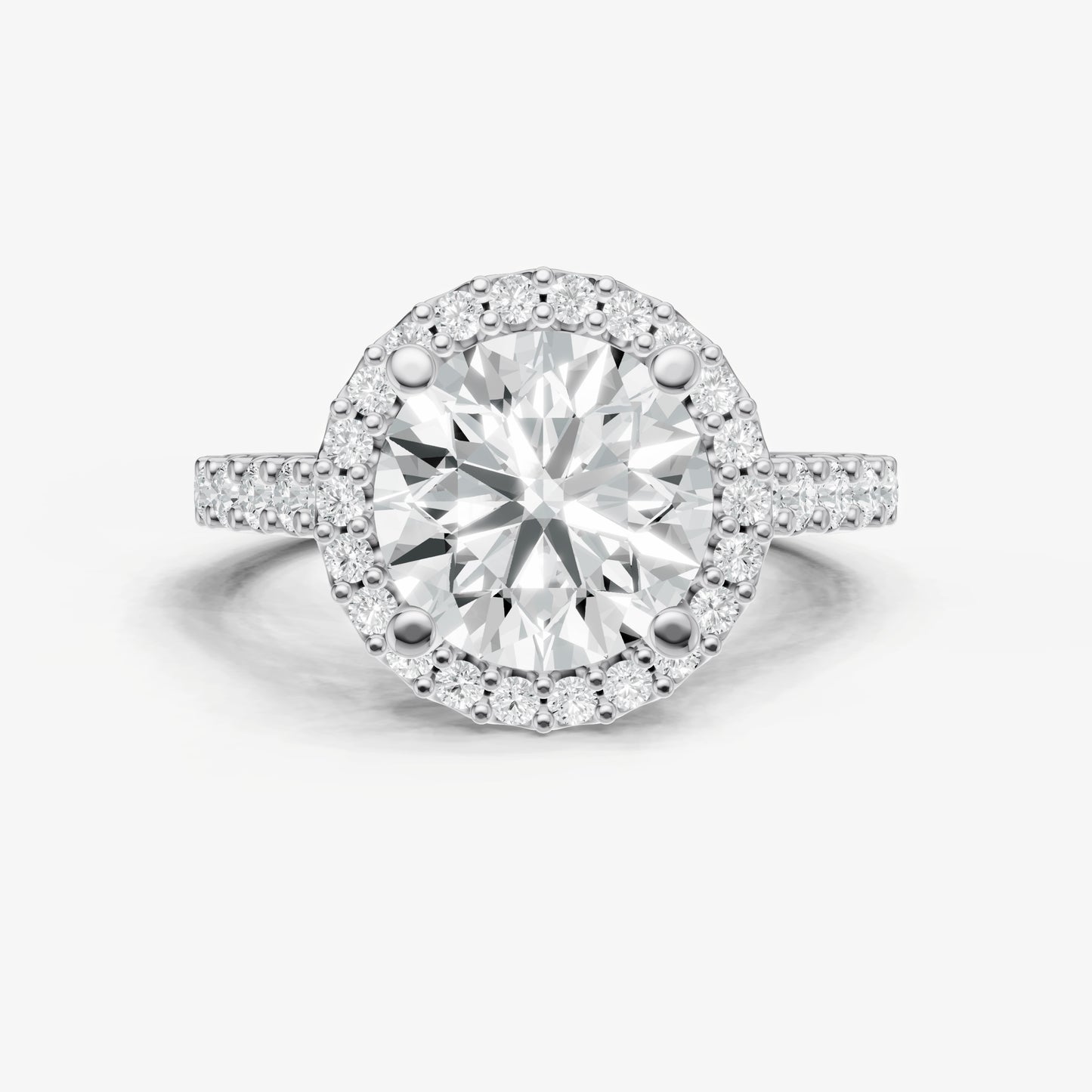 Round Halo Solitaire Engagement Ring with Diamond Band