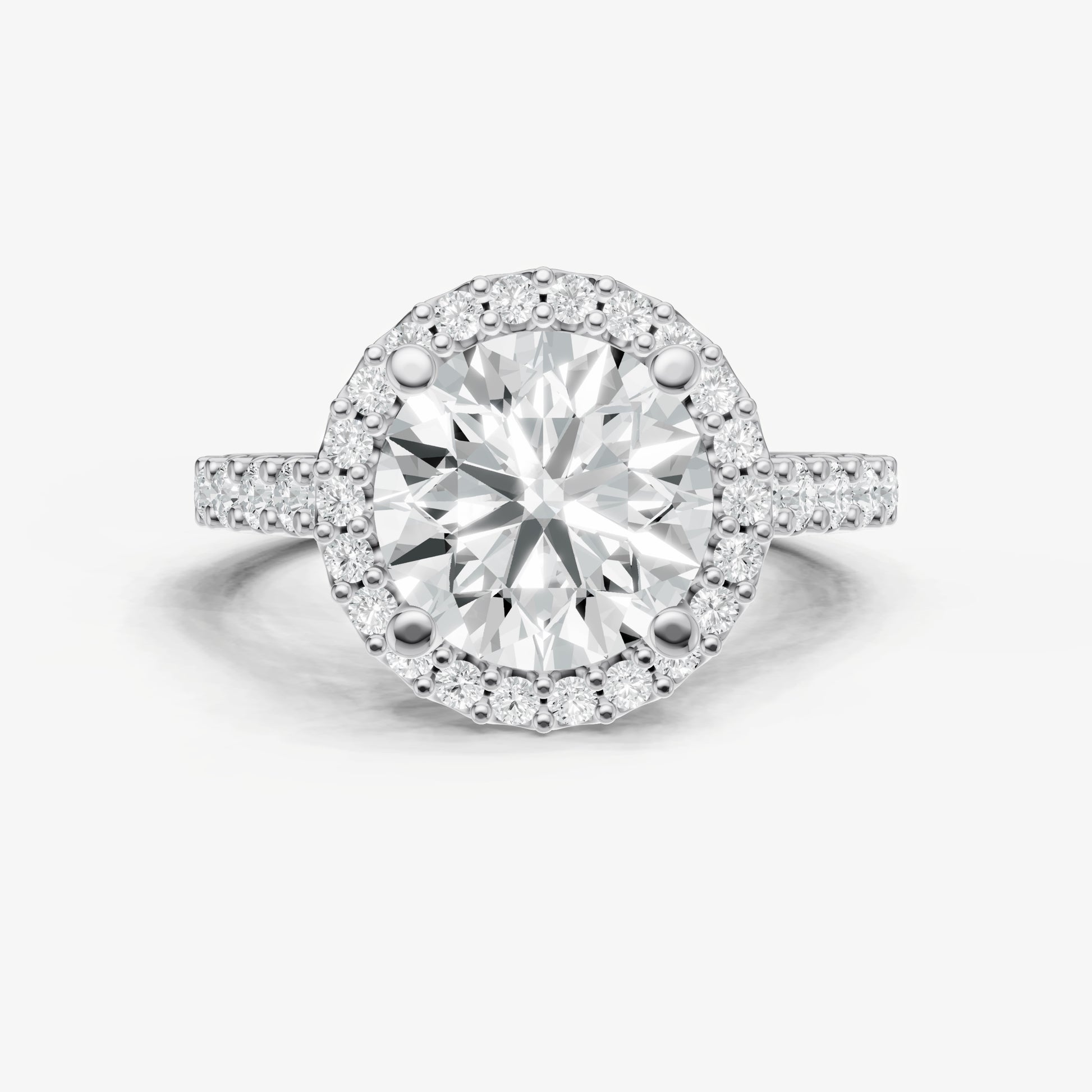 Round Halo Solitaire Engagement Ring with Diamond Band