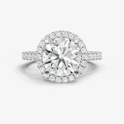 Round Halo Solitaire Engagement Ring with Diamond Band