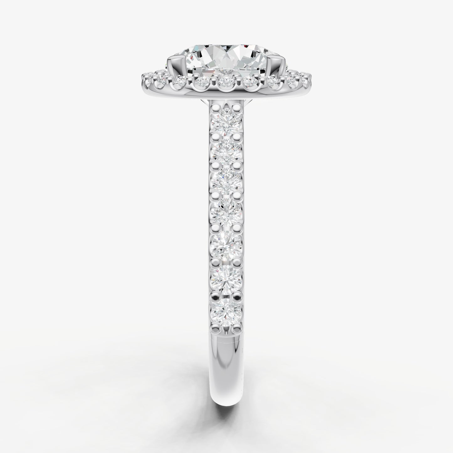 Round Halo Solitaire Engagement Ring with Diamond Band