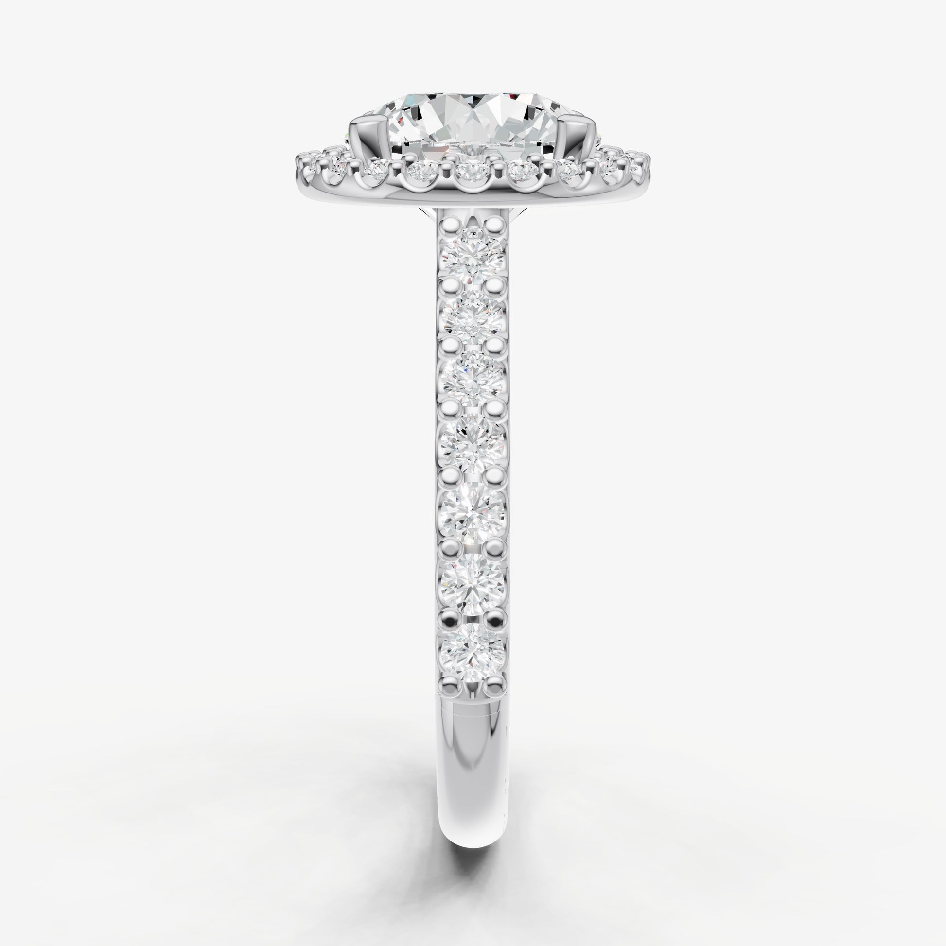 Round Halo Solitaire Engagement Ring with Diamond Band