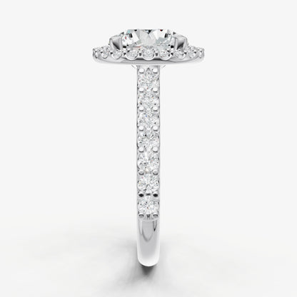 Round Halo Solitaire Engagement Ring with Diamond Band