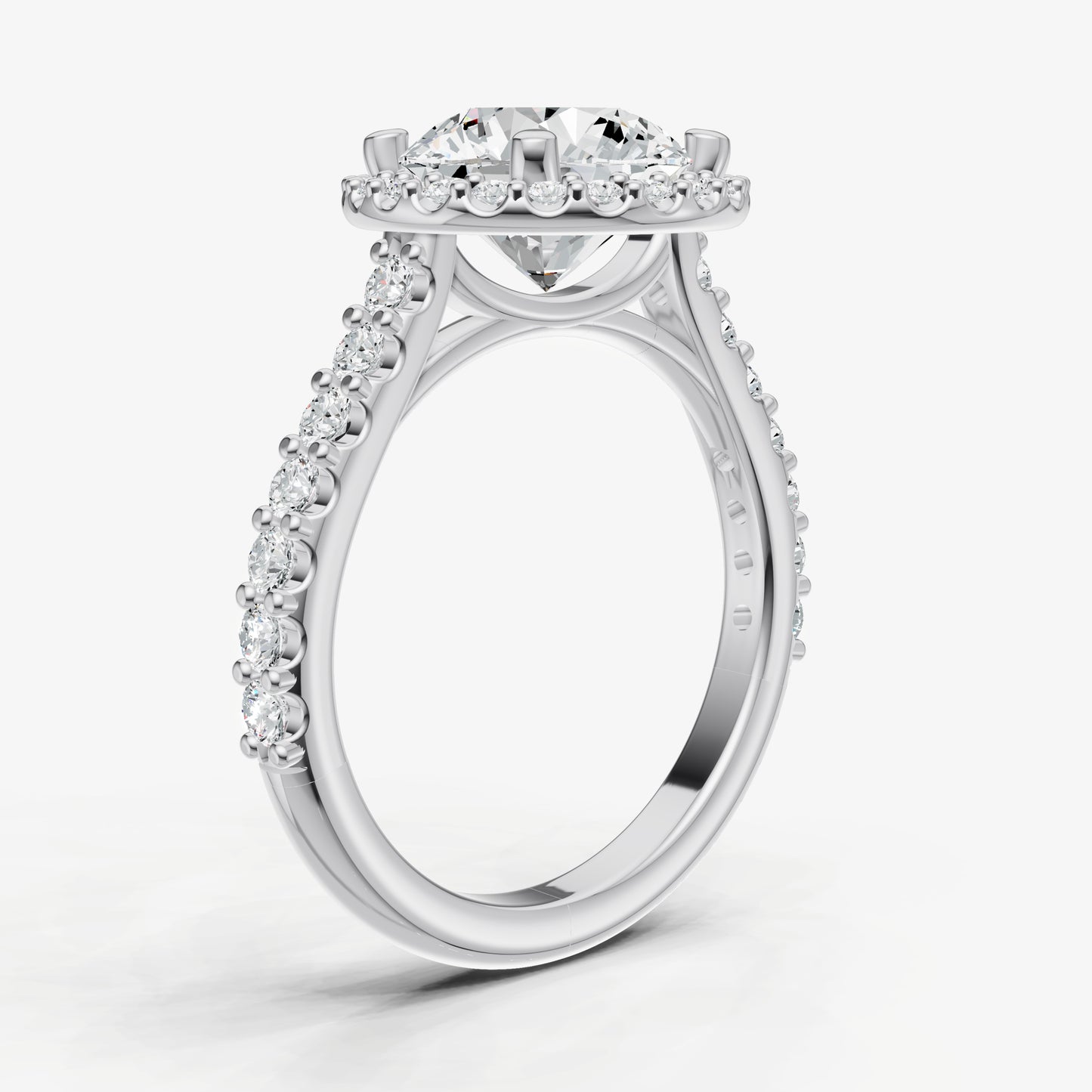 Round Halo Solitaire Engagement Ring with Diamond Band