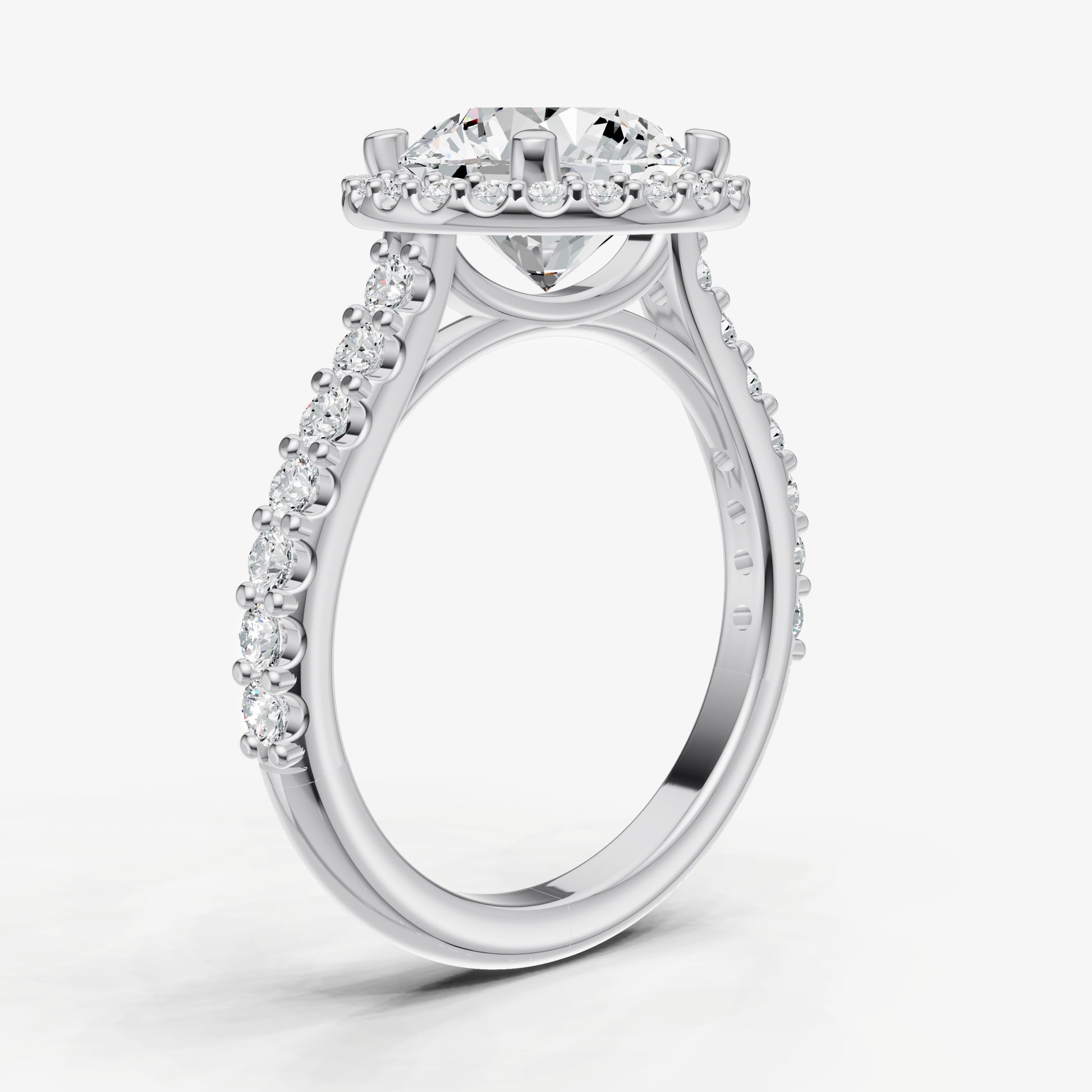 Round Halo Solitaire Engagement Ring with Diamond Band