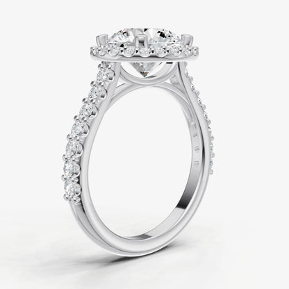Round Halo Solitaire Engagement Ring with Diamond Band
