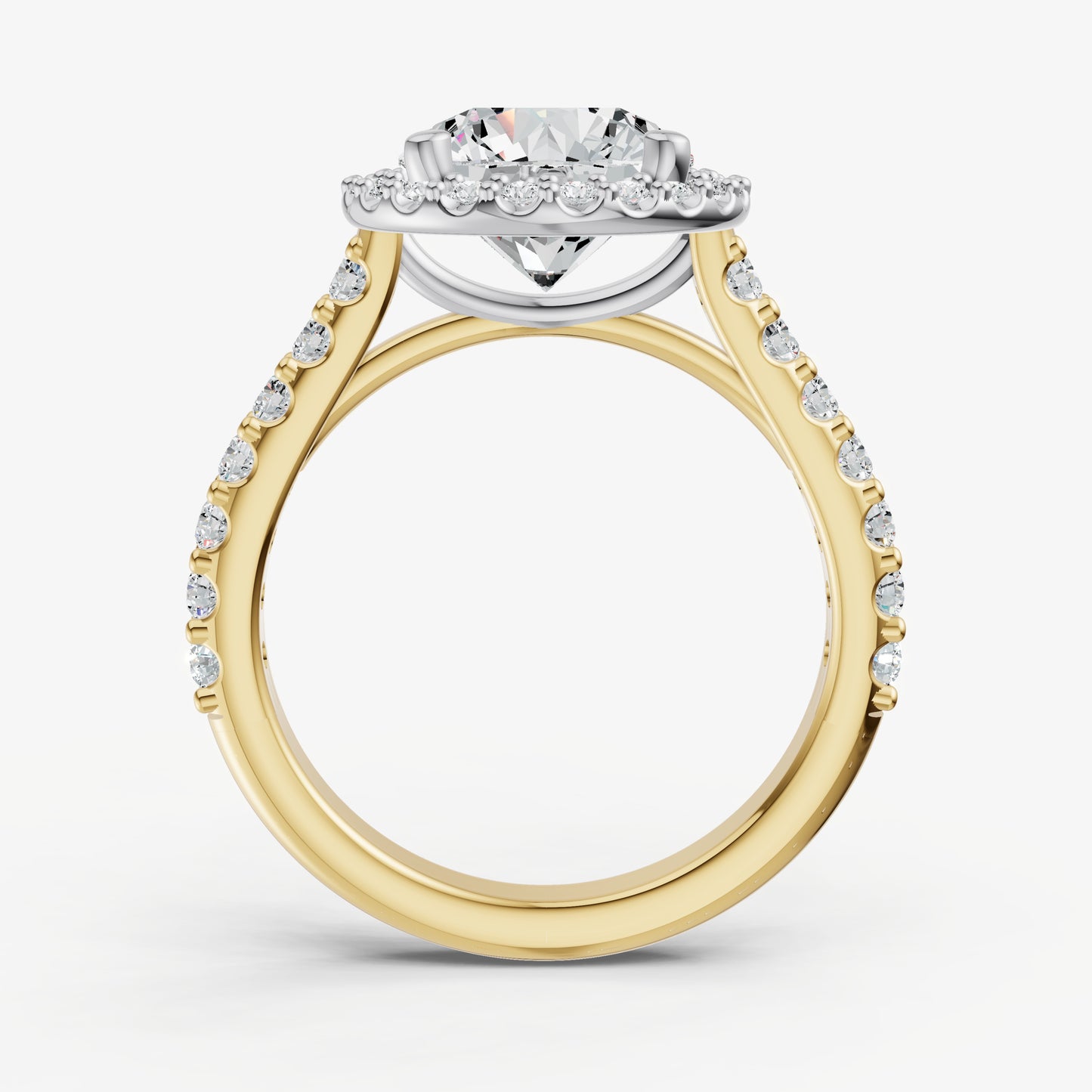 Round Halo Solitaire Engagement Ring with Diamond Band