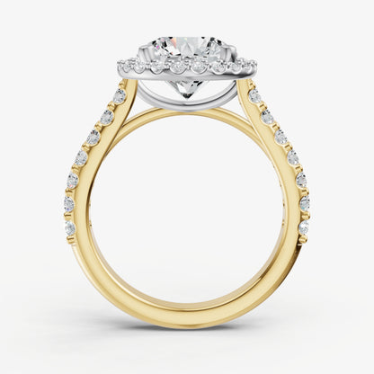 Round Halo Solitaire Engagement Ring with Diamond Band