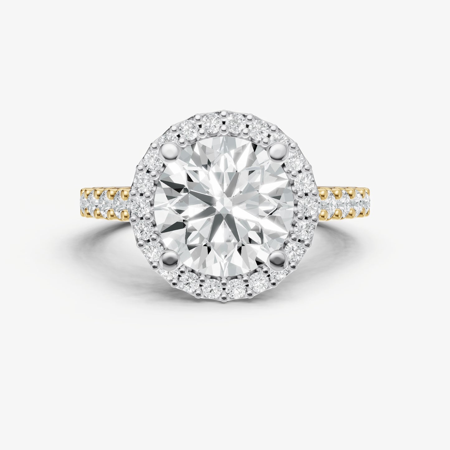 Round Halo Solitaire Engagement Ring with Diamond Band