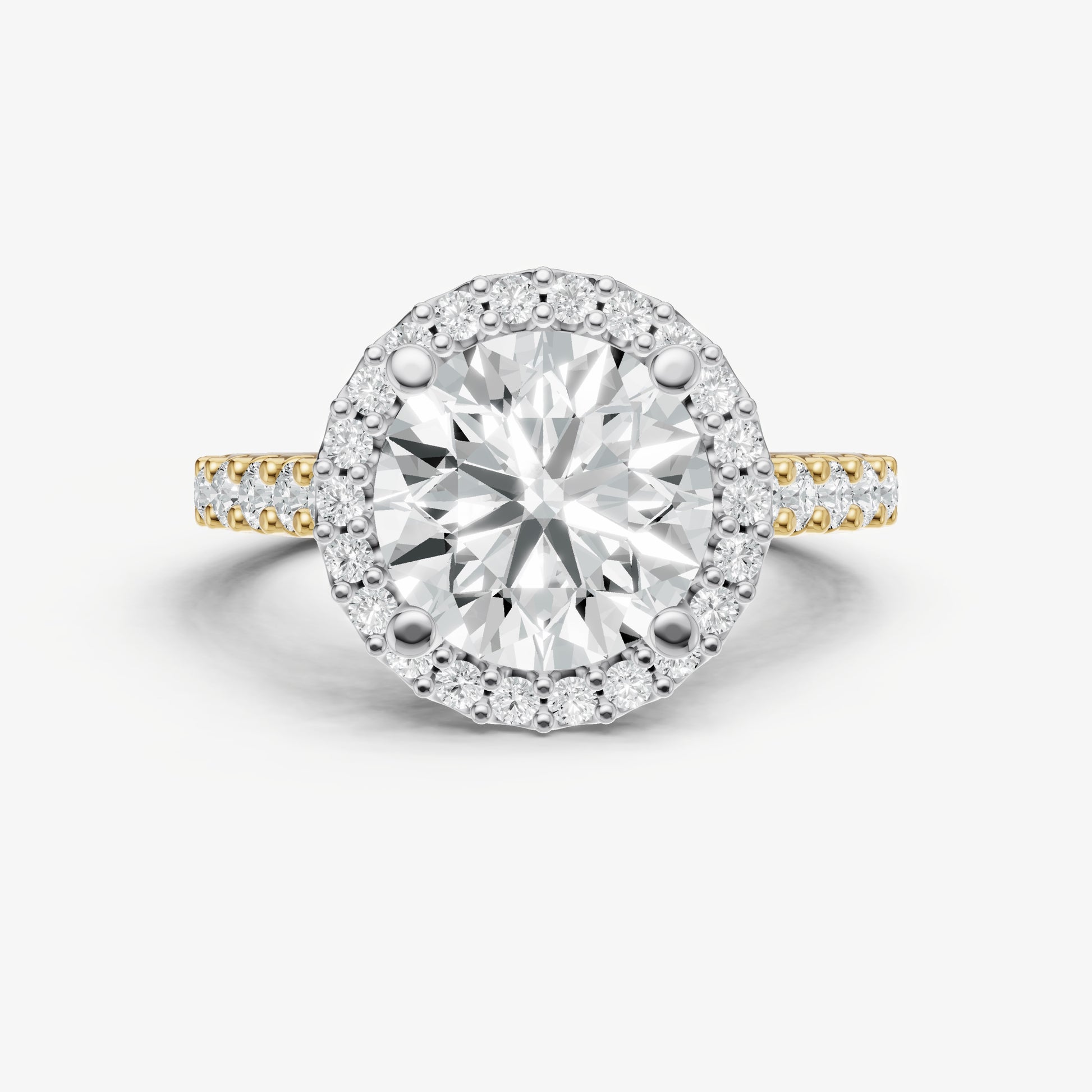 Round Halo Solitaire Engagement Ring with Diamond Band