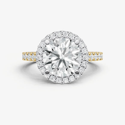 Round Halo Solitaire Engagement Ring with Diamond Band