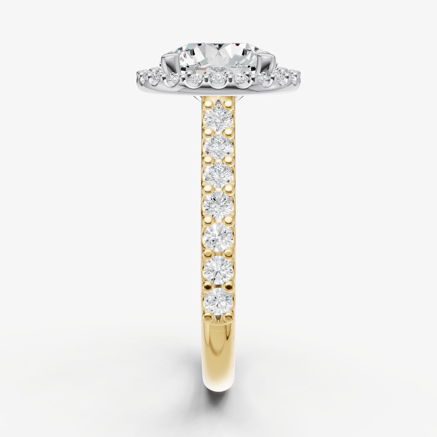 Round Halo Solitaire Engagement Ring with Diamond Band