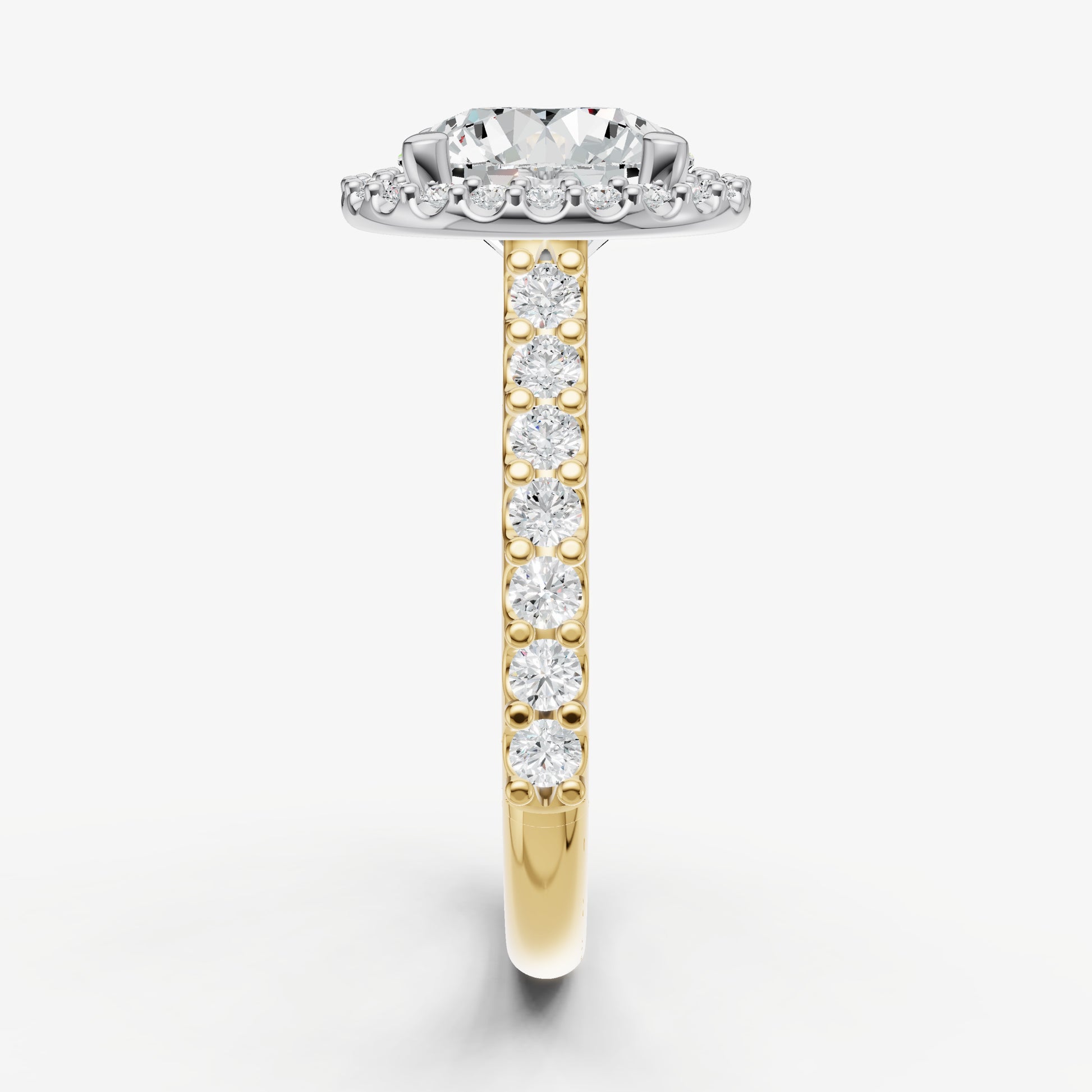 Round Halo Solitaire Engagement Ring with Diamond Band