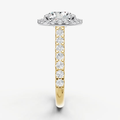 Round Halo Solitaire Engagement Ring with Diamond Band