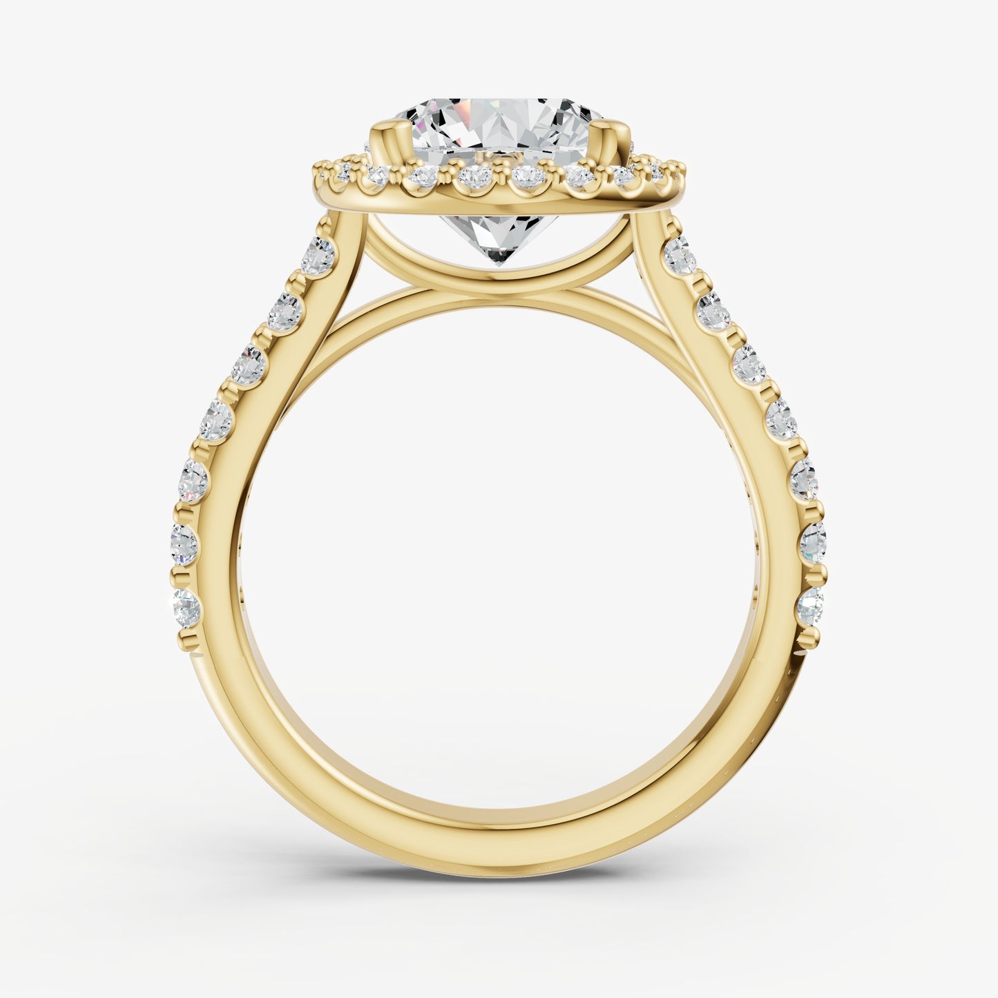 Round Halo Solitaire Engagement Ring with Diamond Band