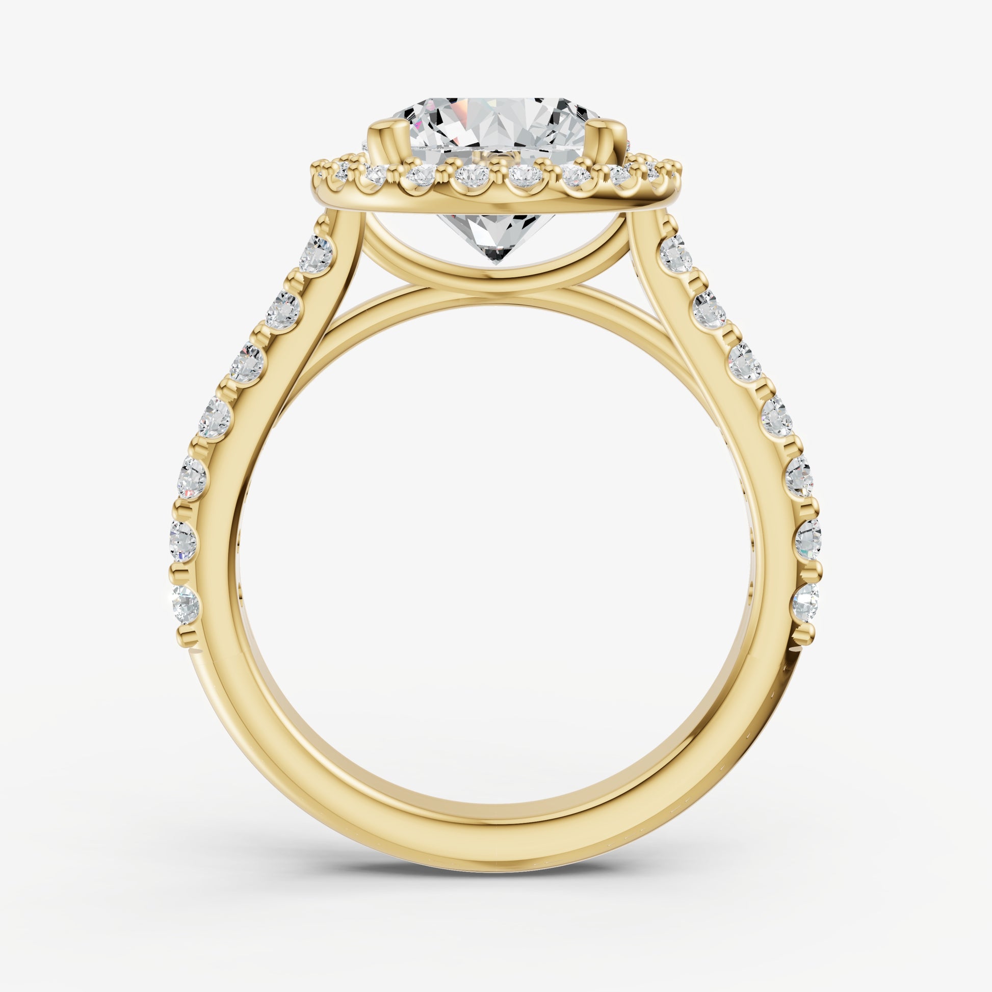 Round Halo Solitaire Engagement Ring with Diamond Band