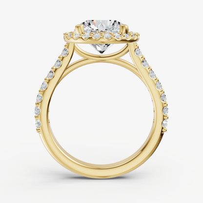 Round Halo Solitaire Engagement Ring with Diamond Band
