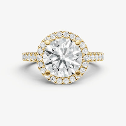 Round Halo Solitaire Engagement Ring with Diamond Band