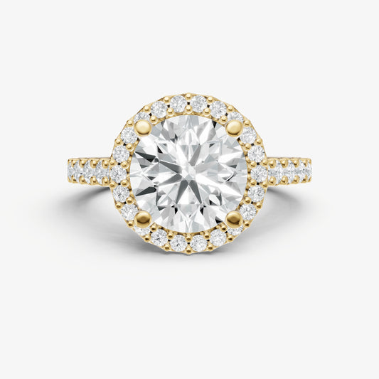 Round Halo Solitaire Engagement Ring with Diamond Band