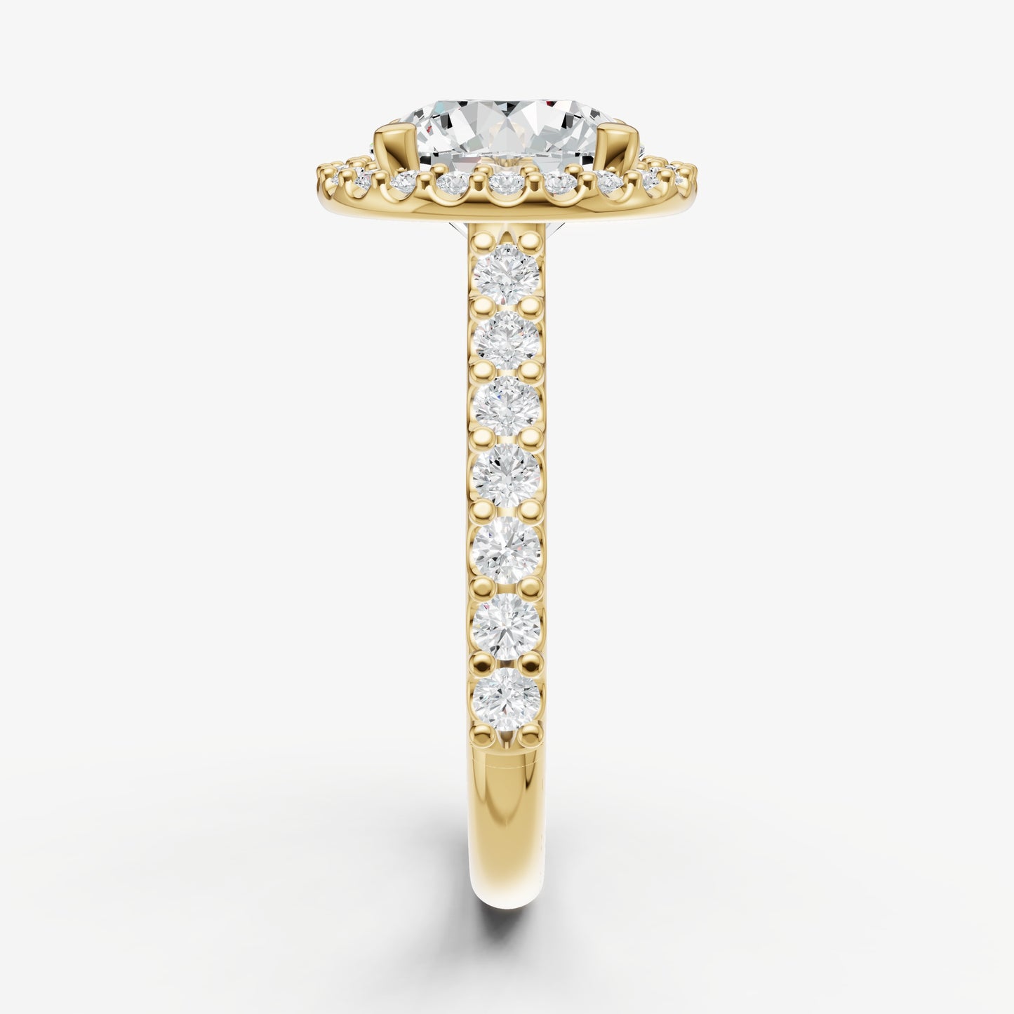 Round Halo Solitaire Engagement Ring with Diamond Band
