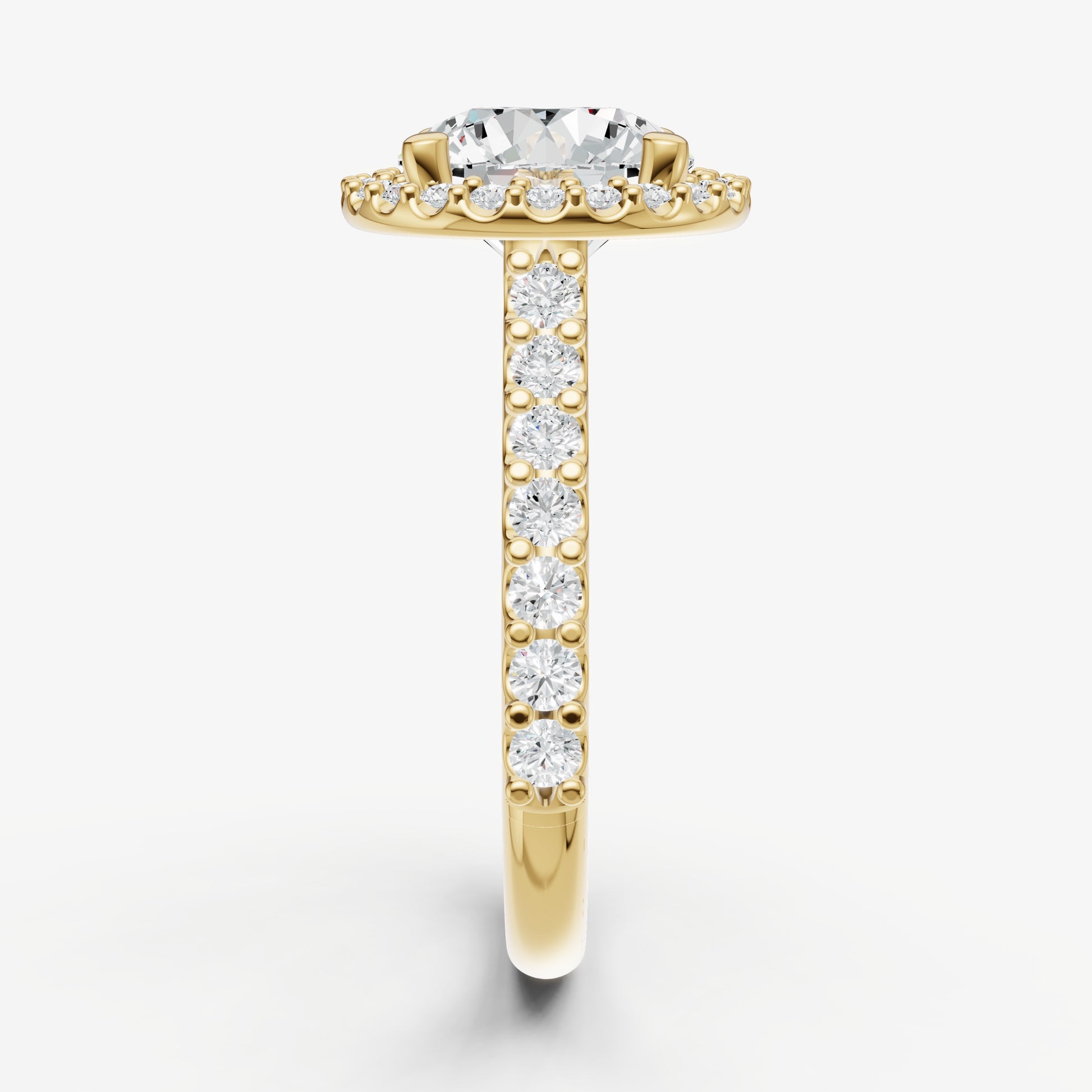 Round Halo Solitaire Engagement Ring with Diamond Band