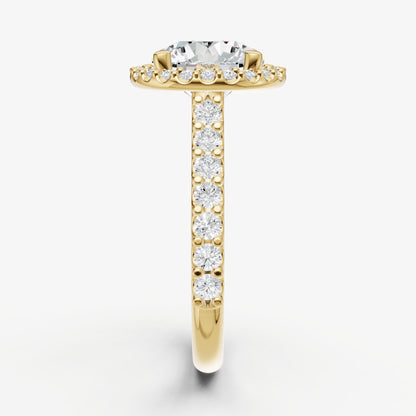 Round Halo Solitaire Engagement Ring with Diamond Band